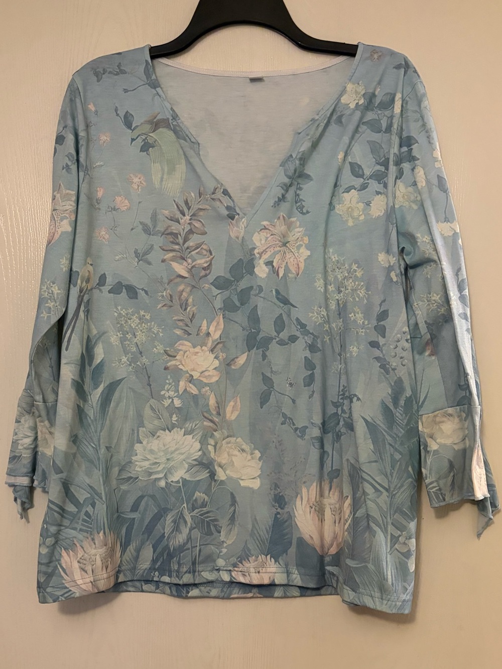 Light Blue Floral V-Neck Women’s Top